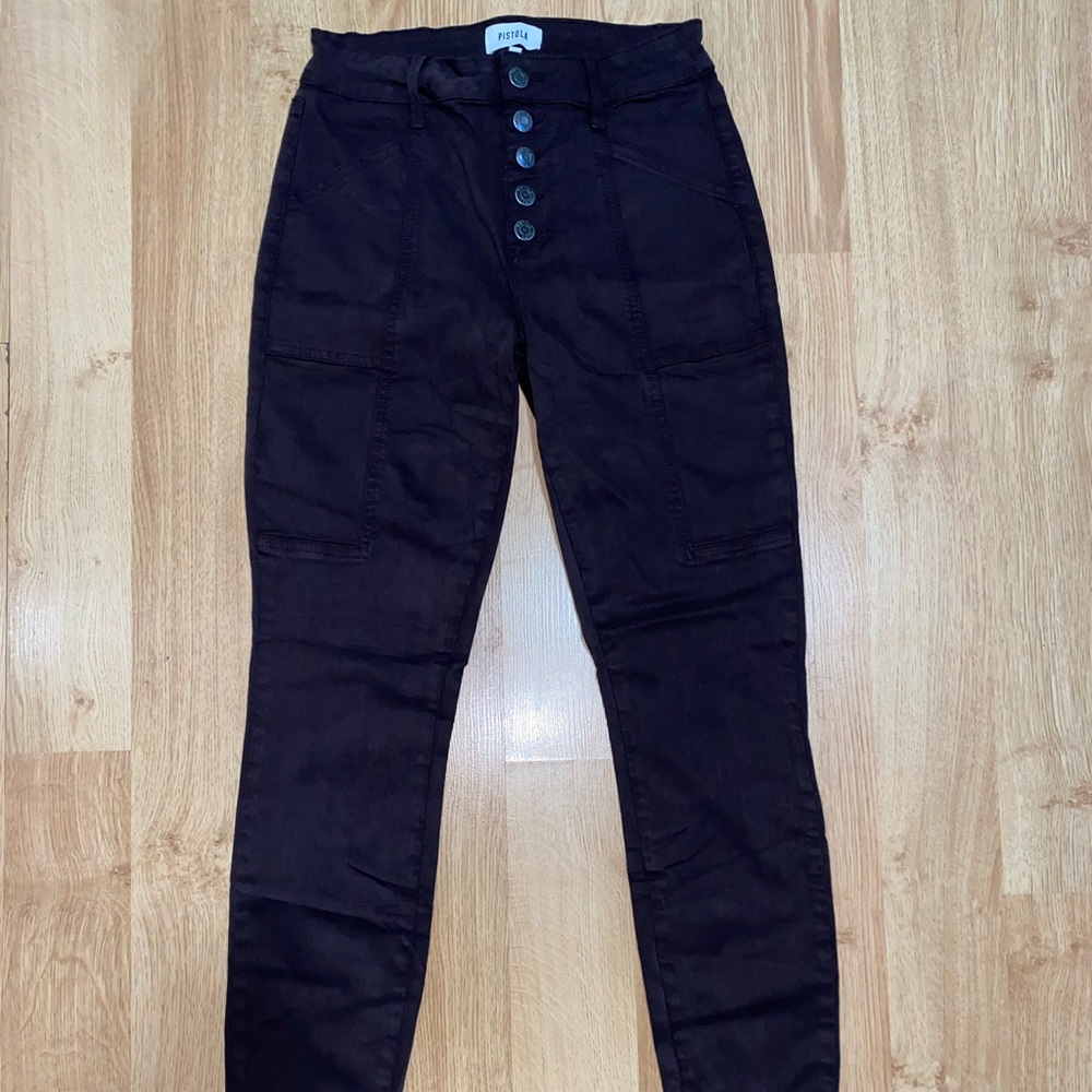 Pistola Brown Button Up Cargo Skinny Jeans